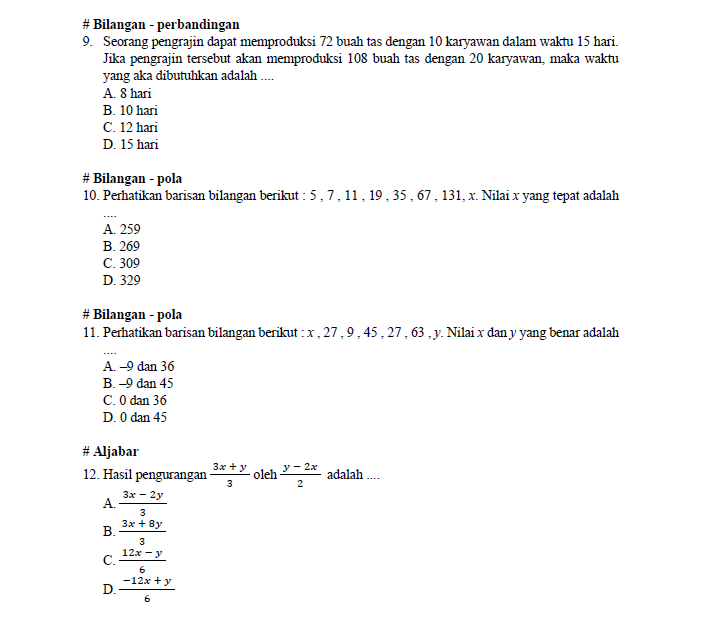 Soal tes kuantitatif labschool