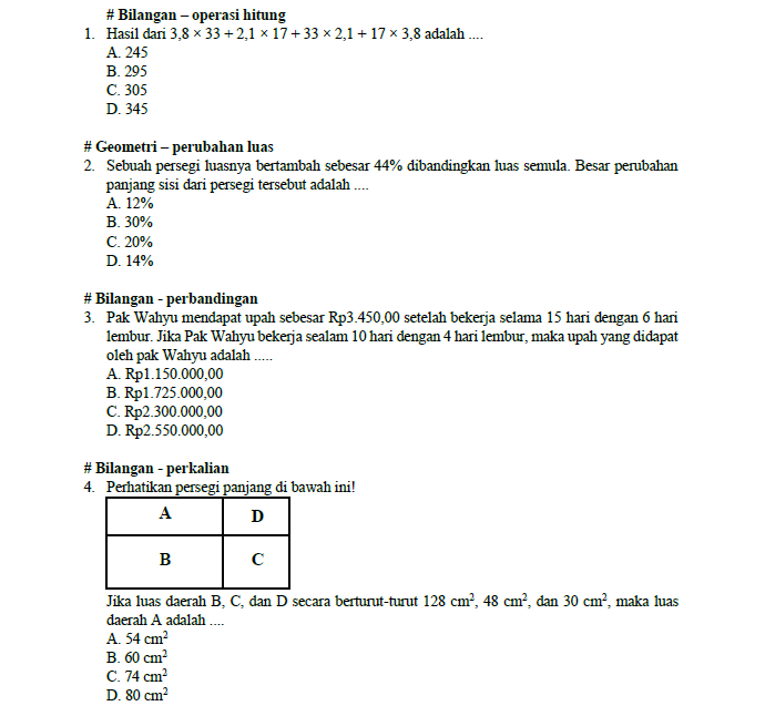 Soal tes kuantitatif labschool