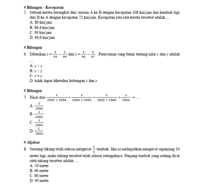 Soal tes kuantitatif labschool